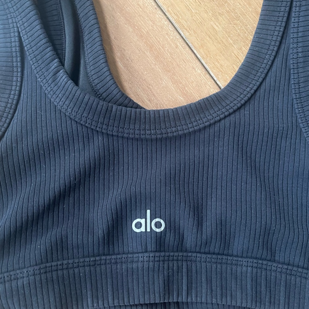 Alo Yoga Ribbed Black Wellness Bra | XS/S No Tag | Athletic Crop Sports Bra - Picture 6 of 13
